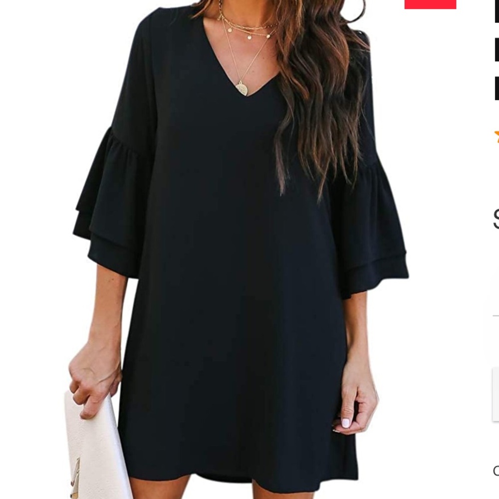 Belongsci V-Neck Bell Sleeve Shift Dress